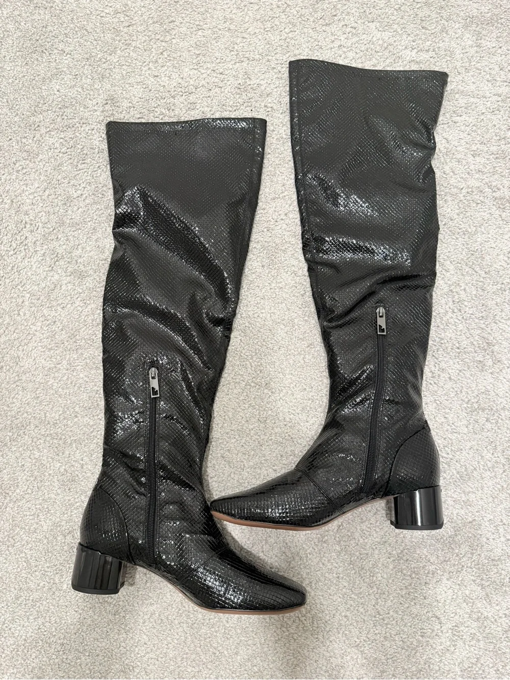 Franco Sarto Over the Knee Black Faux Snakeskin Embossed boots